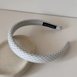 Sweet blue plaid headband, soft fabric hair hoop for women, stylish daily hair accessory.