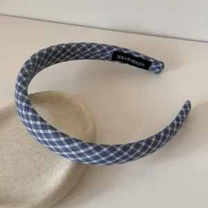 Sweet blue plaid headband for women, stylish sponge high cranial top hair accessory chic.