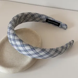 Blue and white plaid sponge headband sweet daily hair hoop stylish hair accessory for women