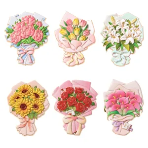 Creative floral fridge magnets alloy magnetic tulip sunflower rose peony lily exquisite gifts