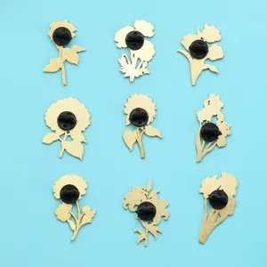 9er Set goldene Blumen Metall Emaille Brosche Pins mit sicheren Gummirücken für Mäntel.