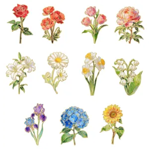 Exquisite Metall Emaillierte Blumen Brosche Set mit verschiedenen Pflanzen Designs.
