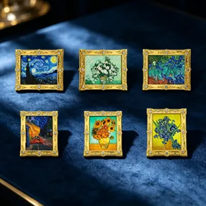 6er Set Van Gogh Berühmte Gemälde Miniatur Goldrahmen Kühlschrankmagnete Emaille
