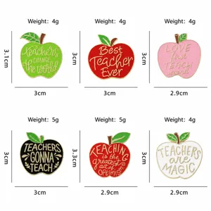 Teacher themed apple enamel pin badge set, cute metal brooch accessories for graduation gift.