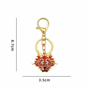 Chinese zodiac dragon keychain red metal enamel keyring gift pendant 8.7cm long 14g weight