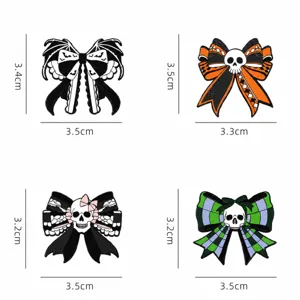 Spilla Fiocco Teschio Halloween Smalto Lega Gotico Distintivo Gioiello Accessorio
