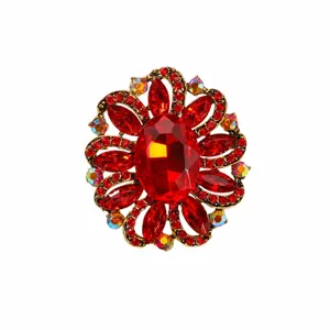 Vintage red crystal flower brooch alloy rhinestone fashion women clothing accessory 6cm