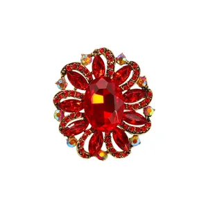 Vintage red crystal flower brooch alloy rhinestone fashion women clothing accessory main