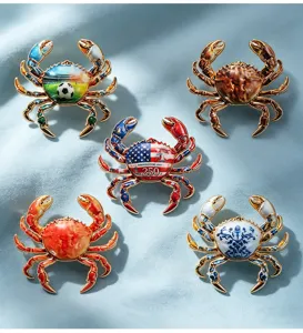 Alloy enamel crab brooch set, vintage animal lapel pins for suit, unique commemorative fashion jewelry.