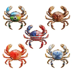 Stylish alloy enamel crab brooch set, unique suit accessories and US anniversary fashion pins.