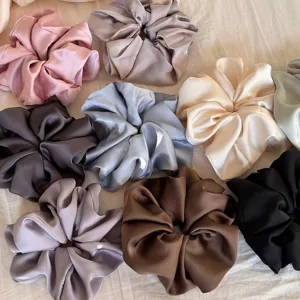 Sweet Satin Scrunchies For Women Oversized Pleated Hair Ties High Elastic Ponytail Holders Fresh Plain Colors Headwear Accessories