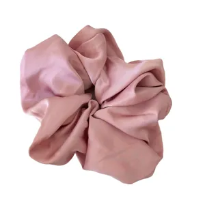 Pink satin hair scrunchie, fluffy and elegant hair accessory for women and girls daily styling.
