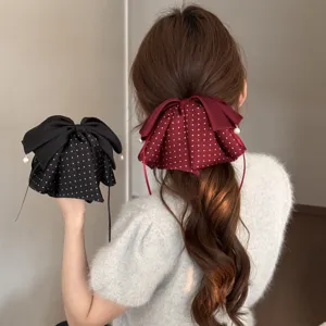 Gepunktete Perlen Haarspange für Damen, elegante Schleife Haarzubehör für halbes Haar.