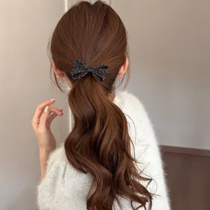 Koreaanse stijl zoete stippen strik haarring, elegante zwarte stoffen haarband voor vrouwen.