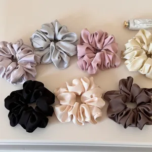 Satin Hair Scrunchies For Women Elegant Solid Color Elastic Hair Bands Silk-Like Ponytail Holder Gentle Hair Accessories