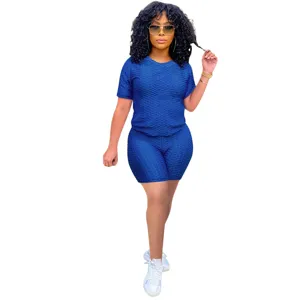 Completo Sportivo Donna Estate Tinta Unita Manica Corta Tessuto Due Pezzi Shorts