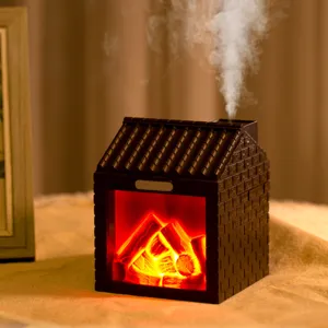 Kreativer Holzkohle Kamin Luftbefeuchter Desktop Miniatur Haus USB Ambient Nachtlicht Leise Vernebelung Gerät