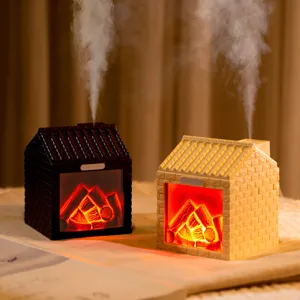 Gemuetlicher Kamin Luftbuefeuchter mit Flammen Nachtlicht und Doppelnebel Modus fuer Schreibtisch