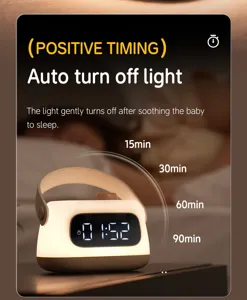 Handheld alarm clock night light with LED digital display, USB charging and timer.