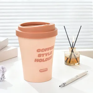 Mini desktop trash can cute coffee cup shape storage bucket for home office desk tidy use