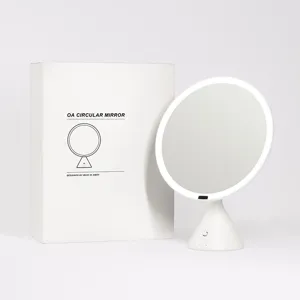 Specchio da trucco a LED da scrivania con controllo touch e anello luminoso rotondo.