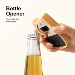 Creative wooden bottle opener with electric charging port, comfortable grip and stylish design.
