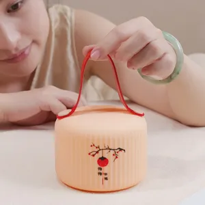 Linda luz nocturna de linterna LED con asa roja y diseño de caqui para decoración acogedora.