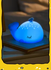 Veilleuse mignonne en silicone baleine avec LED colorée, dimmable et minuterie pour chambre.