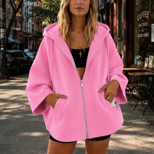 Mujer Casual Color Sólido Con Capucha Cremallera Chaqueta Nueve-Cuartos Manga Abrigo