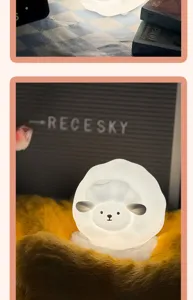 Cute silicone sheep night light, USB rechargeable bedside lamp with tap dimming function.
