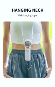 Dettaglio del ventilatore da collo portatile ricaricabile USB con cordino per esterno.