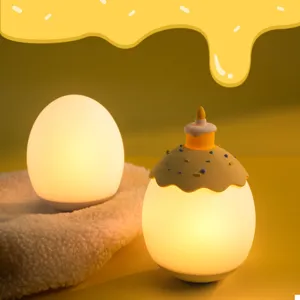 Cute silicone egg night light with cake topper USB rechargeable bedside lamp for bedroom