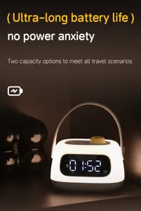 Portable LED Alarm Clock Night Light USB Rechargeable Smart Bedside Lamp with Handle