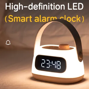 Detailed view of the portable LED smart alarm clock with digital display and night light.