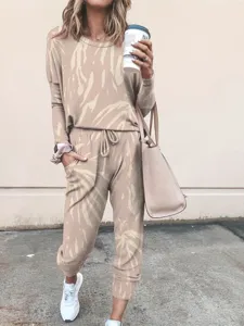 Lässiger Langarm Batik Hausanzug für Damen, bequemer Herbst Sport Freizeit Jogginganzug.