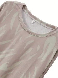 Damen Lässiges Langarmshirt mit abstraktem Blattmuster Rundhalsausschnitt bequeme S