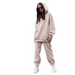 Completo tuta sportiva casual da donna felpa con cappuccio e pantaloni tinta unita
