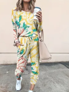 Damen Batik Langarmshirt und Jogginghose Freizeit Sportbekleidung Set für den Alltag.
