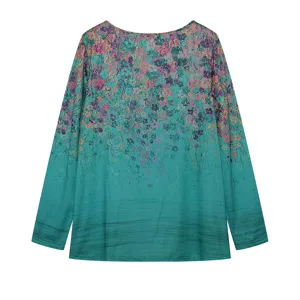 Floral print long sleeve V-neck women top casual gradient blouse fashion apparel