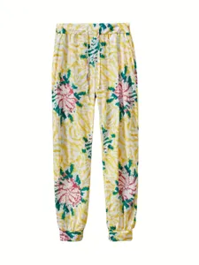Detailansicht der farbigen Batik Freizeithose mit elastischem Kordelzugbund.