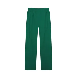 Groene casual damesbroek met wijde pijpen, comfortabele katoenen linnen stof met elastische taille.