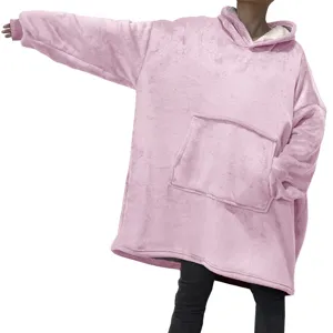 Sweat à capuche couverture en polaire rose, vêtement de nuit chaud et pelucheux d'hiver.