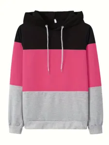 Μοντέρνο γυναικείο φούτερ με κουκούλα color block, casual μακρυμάνικο σχέδιο.