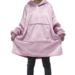 Sweat plaid à capuche oversize en polaire pour femme et homme, robe de chambre chaude et douce.