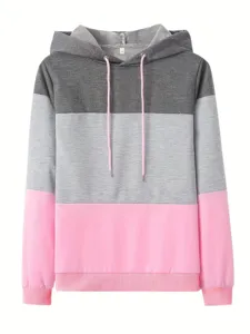 Γυναικείο Φούτερ με Κουκούλα Colorblock Μακρυμάνικο Casual Πουλόβερ με Κορδόνι