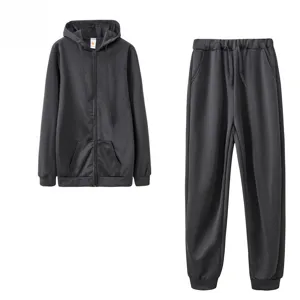 Solid color hoodie tracksuit set featuring zip-up hooded sweatshirt and matching sweatpants.
