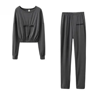 Women ribbed tracksuit two piece set autumn long sleeve top and pants casual sportswear