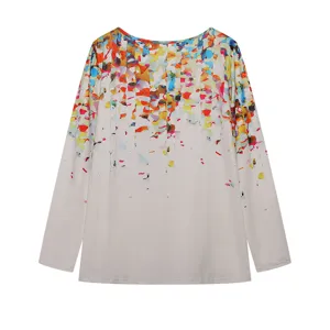 Women's V-neck Long Sleeve Top Casual Colorful Print Blouse Casual Fashion Shirt Clothing