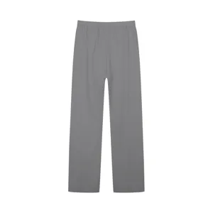 Grijs casual broekdetail, effen stoftextuur, elastische tailleband, comfortabele stijl.