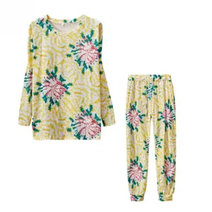 Women casual tie-dye long sleeve top and pants lounge set detailed view showcasing pattern.